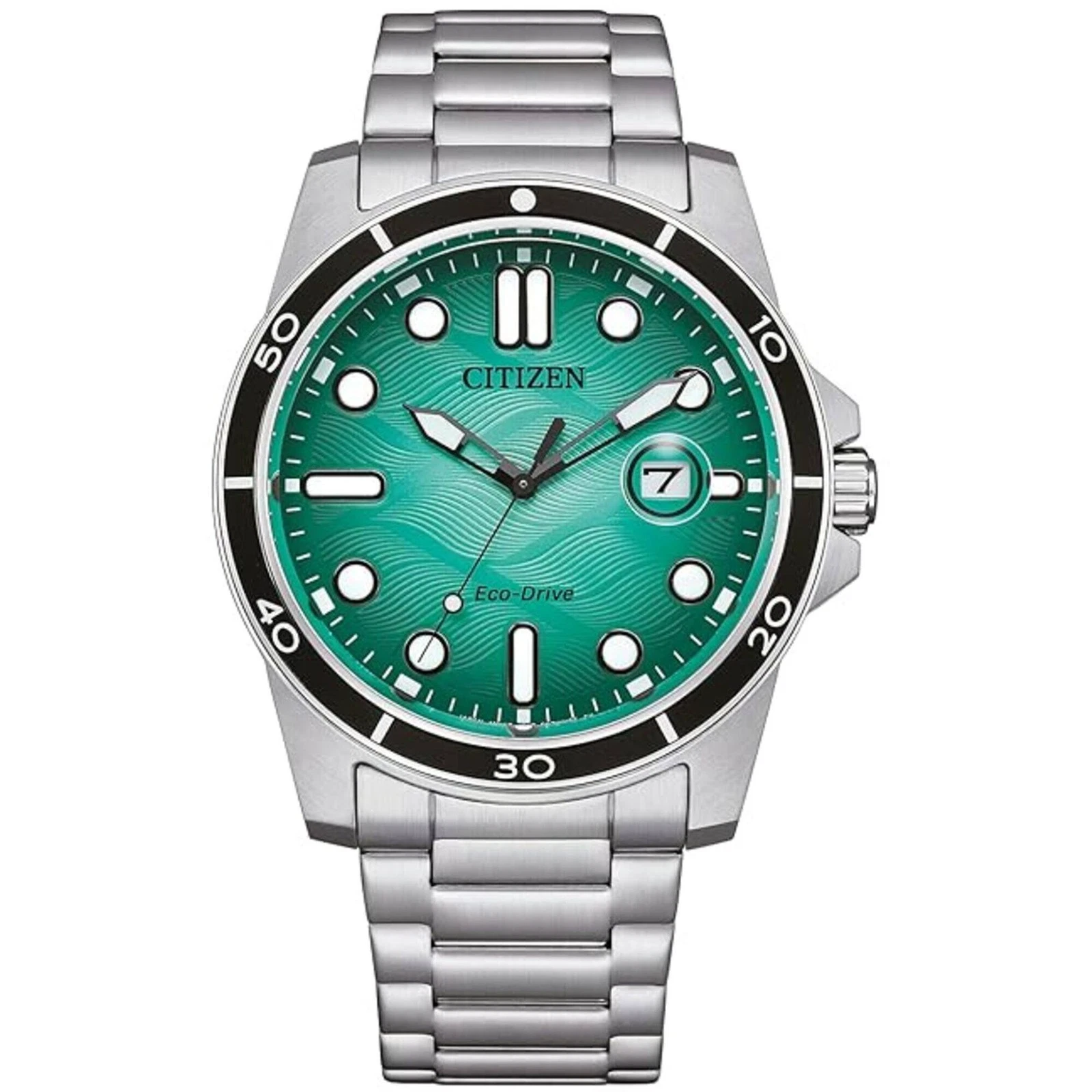 Relógio masculino Citizen Eco-Drive mostrador azul claro pulseira tom prata AW1816-89L
