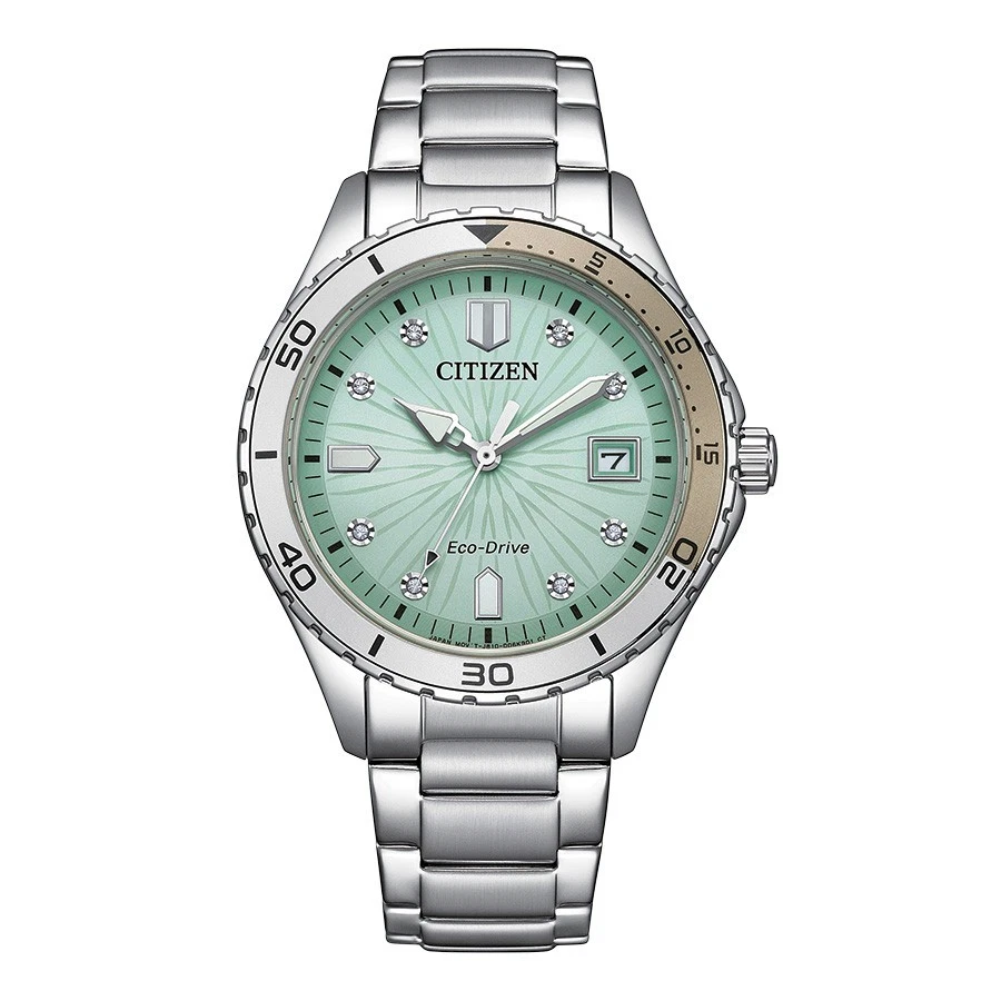 Relógio Citizen feminino esporte data indicador Eco-Drive prata 36MM FE6170-88L