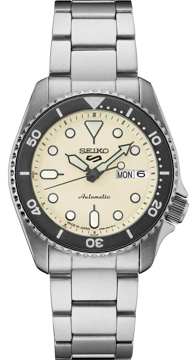 SEIKO 5 SRPK31 Caixa de Aço Mostrador Branco com Pulseira DayDate 38mm Relógio Automático