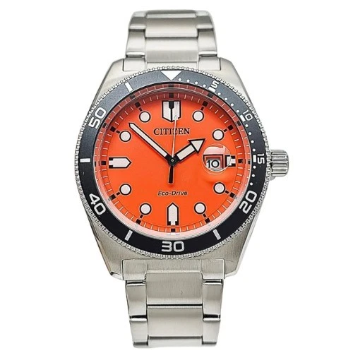 Relógio masculino Citizen AW1760-81X mostrador laranja data janela Eco-Drive