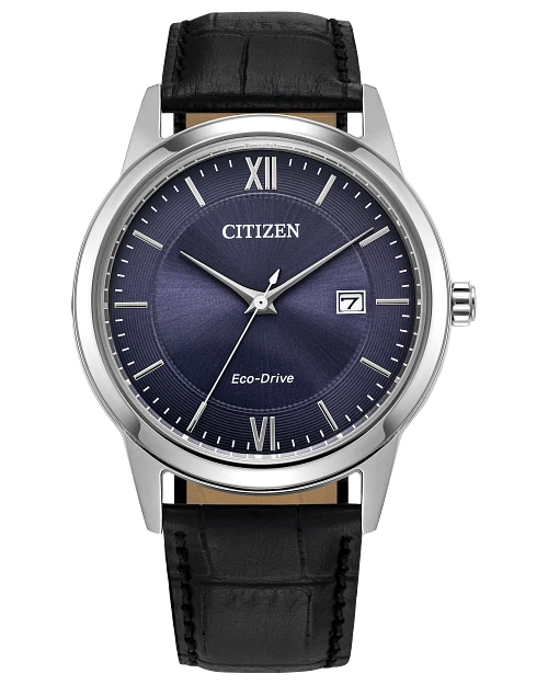 Relógio Citizen masculino clássico data anel Eco-Drive couro preto 40 mm AW1780-09L